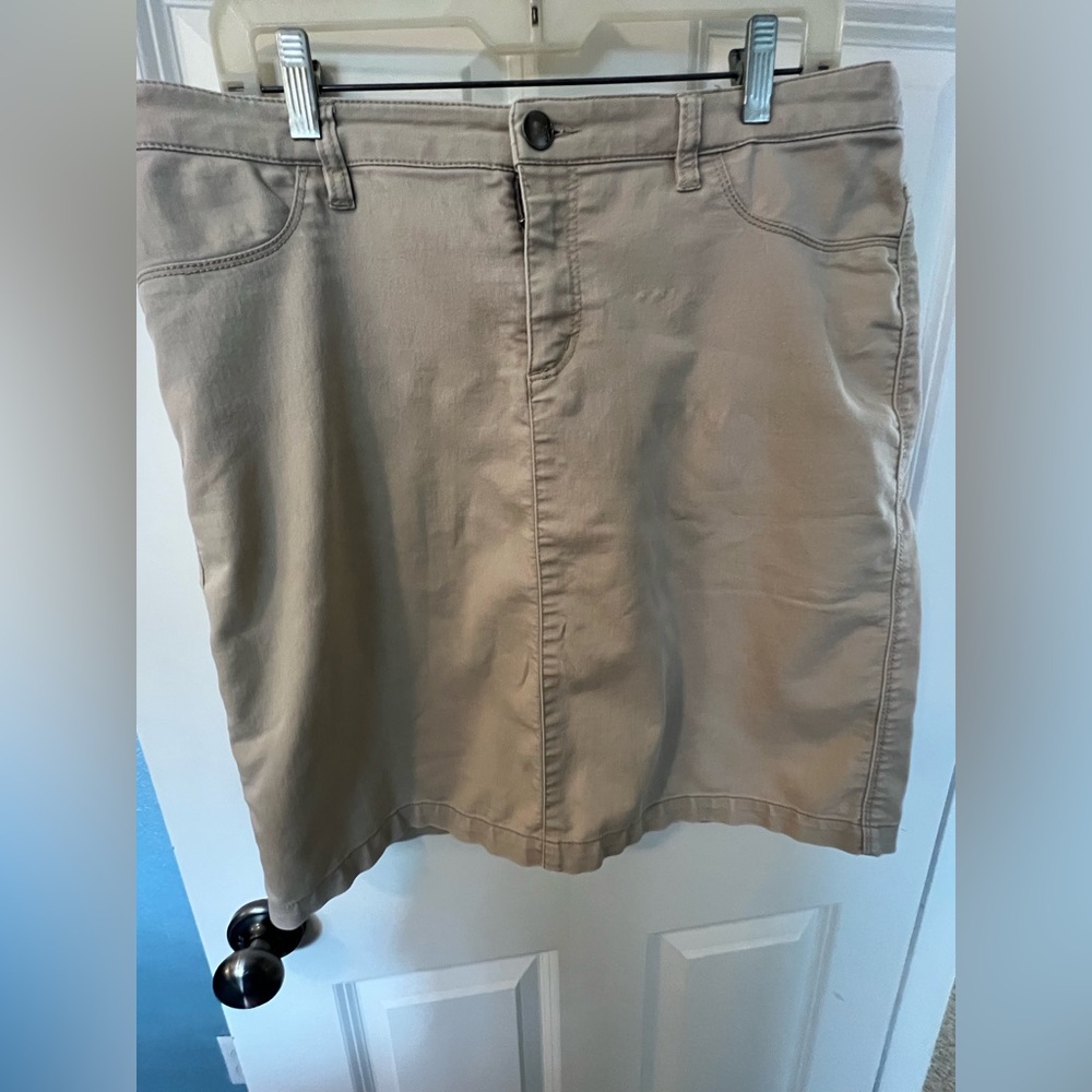 Khaki Denim Knee-Length Skirt